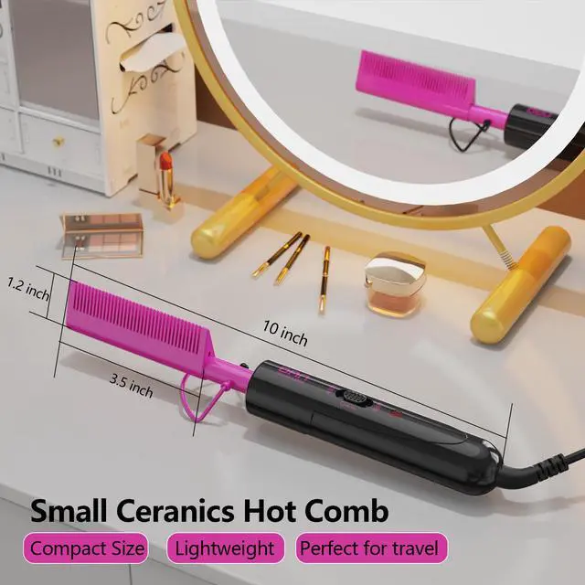 Alt view image 2 of 7 - Dual Voltage Ceramic Hair Straightener and Styling Comb - For Lace Front Wigs, Black Hair, and More