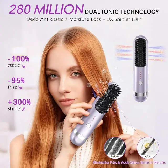 Alt view image 2 of 7 - New Go Brush Pro 2026 Cordless Hair Straightener Brush, 280M Plasma, 1-Min MCH Fast Heat, 4000mAh 45-Min Runtime,TSA Mini& Travel,Auto Shut-Off,121 Teeth for Anti-Scald Frizz-Free Salon Smooth