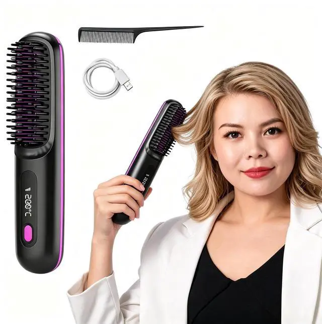 Main image of 2026 Upgraded Go Brush Pro Cordless Hair Straightener Brush,Fast Heating Cordless Mini Hair Brushs with LED Display, 3 Adjustable Temperatures for All Hair Types, Home Travel, Black