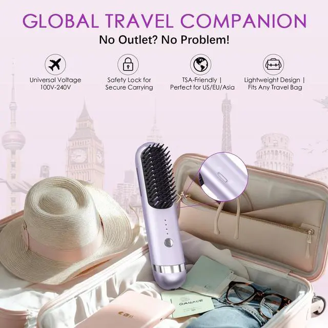 Alt view image 6 of 7 - New Go Brush Pro 2026 Cordless Hair Straightener Brush, 280M Plasma, 1-Min MCH Fast Heat, 4000mAh 45-Min Runtime,TSA Mini& Travel,Auto Shut-Off,121 Teeth for Anti-Scald Frizz-Free Salon Smooth