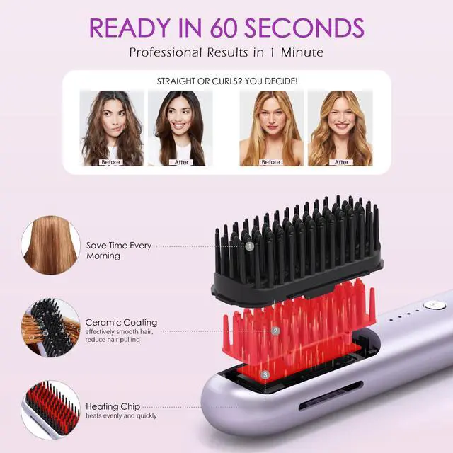 Alt view image 7 of 7 - New Go Brush Pro 2026 Cordless Hair Straightener Brush, 280M Plasma, 1-Min MCH Fast Heat, 4000mAh 45-Min Runtime,TSA Mini& Travel,Auto Shut-Off,121 Teeth for Anti-Scald Frizz-Free Salon Smooth