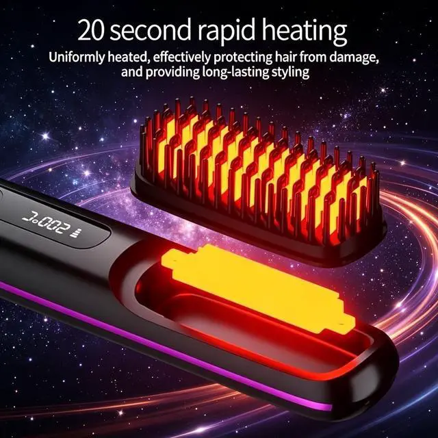 Alt view image 3 of 7 - 2026 Upgraded Go Brush Pro Cordless Hair Straightener Brush,Fast Heating Cordless Mini Hair Brushs with LED Display, 3 Adjustable Temperatures for All Hair Types, Home Travel, Black