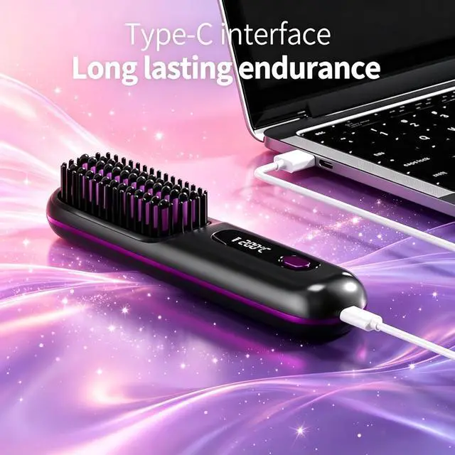 Alt view image 4 of 7 - 2026 Upgraded Go Brush Pro Cordless Hair Straightener Brush,Fast Heating Cordless Mini Hair Brushs with LED Display, 3 Adjustable Temperatures for All Hair Types, Home Travel, Black