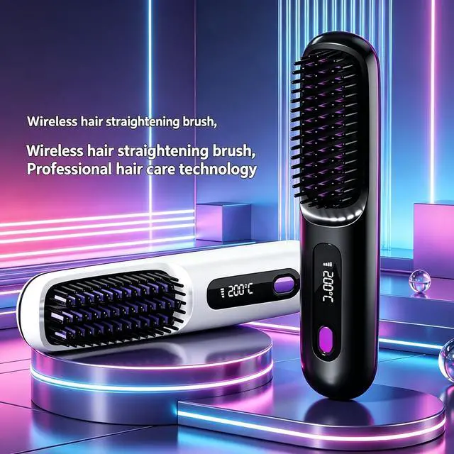 Alt view image 7 of 7 - 2026 Upgraded Go Brush Pro Cordless Hair Straightener Brush,Fast Heating Cordless Mini Hair Brushs with LED Display, 3 Adjustable Temperatures for All Hair Types, Home Travel, Black