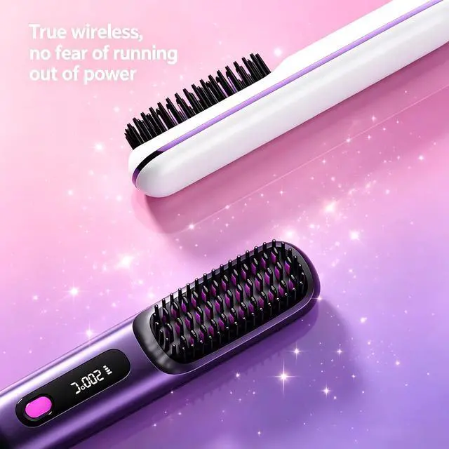 Alt view image 6 of 7 - 2026 Upgraded Go Brush Pro Cordless Hair Straightener Brush,Fast Heating Cordless Mini Hair Brushs with LED Display, 3 Adjustable Temperatures for All Hair Types, Home Travel, Black