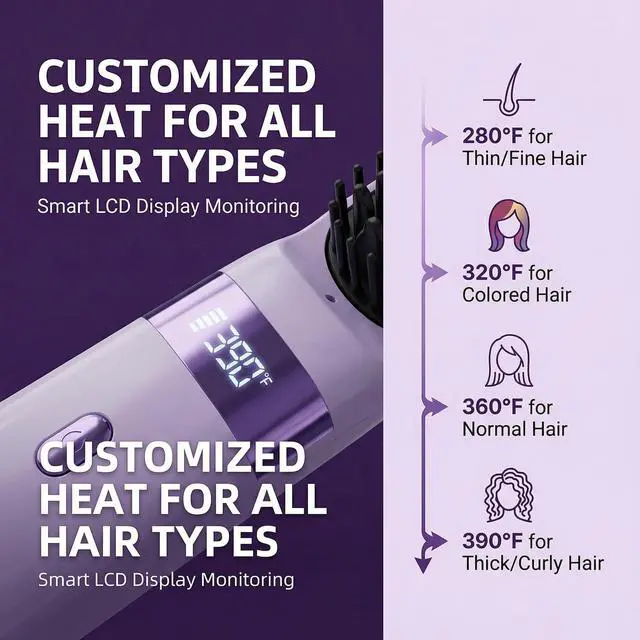 Alt view image 5 of 6 - Cordless Hair Straightener Brush - Portable Fast Heating Styling Comb with 4 Temp Settings, LCD Display & Long Battery Life for Travel-Black