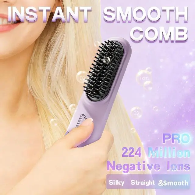 Alt view image 3 of 7 - Cordless Hair Straightener BrushGo Brush Pro for Short Hair with Million Negative Ions, Portable Mini Straightener Flat Iron 4 Temps Fast Heating Ceramic Coating,Hot Comb for Women Travel