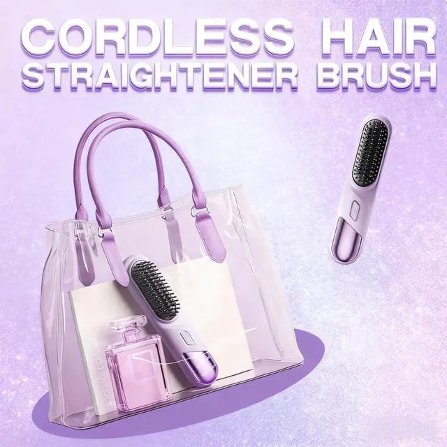 Alt view image 7 of 7 - Cordless Hair Straightener BrushGo Brush Pro for Short Hair with Million Negative Ions, Portable Mini Straightener Flat Iron 4 Temps Fast Heating Ceramic Coating,Hot Comb for Women Travel