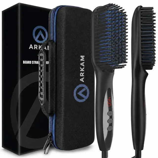 Main image of Beard Straightener for Men -Premium Heated Beard Brush Kit w/Anti-Scald Feature, Dual Action Hair Comb and Hard Shell Travel Case for Medium to Long Beards - Costume and Grooming Gifts for Men