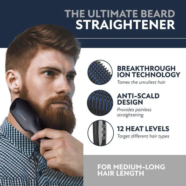 Alt view image 2 of 7 - Beard Straightener for Men -Premium Heated Beard Brush Kit w/Anti-Scald Feature, Dual Action Hair Comb and Hard Shell Travel Case for Medium to Long Beards - Costume and Grooming Gifts for Men