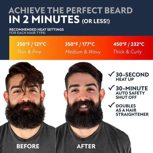 Alt view image 3 of 7 - Beard Straightener for Men -Premium Heated Beard Brush Kit w/Anti-Scald Feature, Dual Action Hair Comb and Hard Shell Travel Case for Medium to Long Beards - Costume and Grooming Gifts for Men