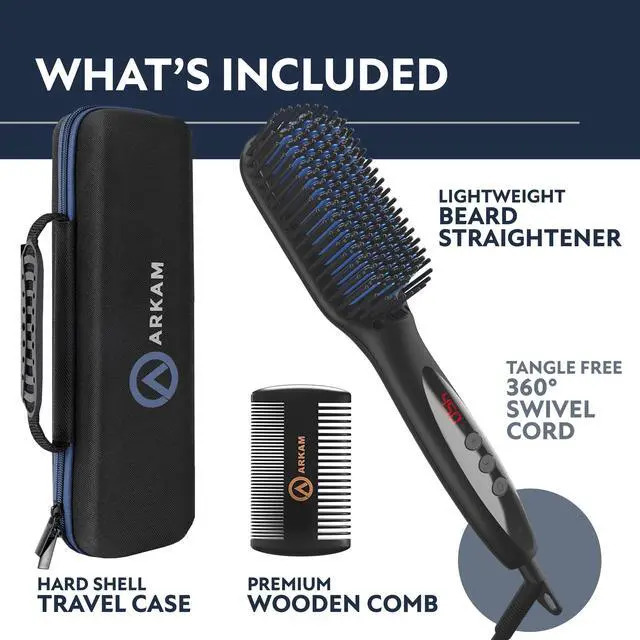 Alt view image 5 of 7 - Beard Straightener for Men -Premium Heated Beard Brush Kit w/Anti-Scald Feature, Dual Action Hair Comb and Hard Shell Travel Case for Medium to Long Beards - Costume and Grooming Gifts for Men