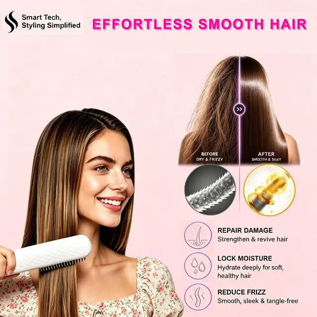 Alt view image 2 of 7 - 2026 Cordless Hair Straightener Brush Mini Hair StraightenerCordless Travel Hair Straightener Brush, Mini Portable Flat Iron Comb for Women