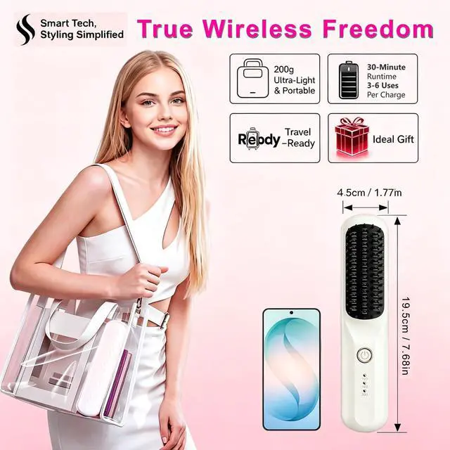 Alt view image 7 of 7 - 2026 Cordless Hair Straightener Brush Mini Hair StraightenerCordless Travel Hair Straightener Brush, Mini Portable Flat Iron Comb for Women