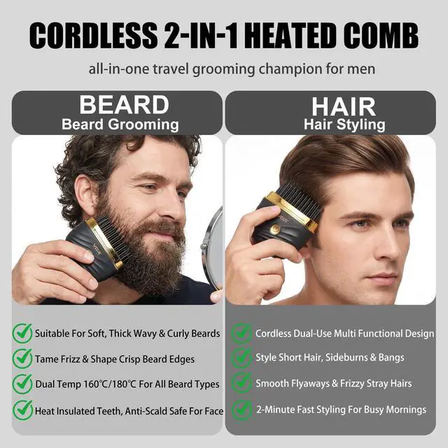 Alt view image 5 of 7 - Beard Straightener for Men, Cordless Beard & Hair Straightener Comb