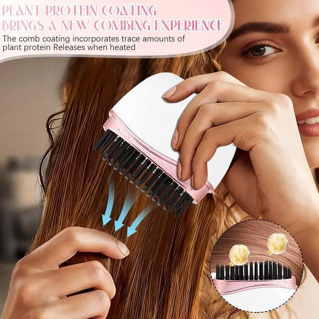 Alt view image 2 of 7 - Mini Hair Straightener, New Rechargeable Wireless Portable Hair Straightener Comb, 2-Speed Temperature Control, Cordless Mini Hair Straightener Brush, Heat-Resistant Shell Travel Comb