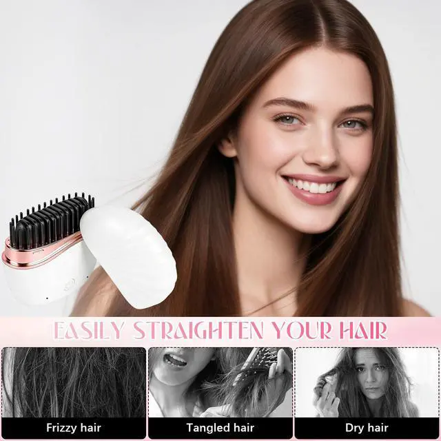 Alt view image 5 of 7 - Mini Hair Straightener, New Rechargeable Wireless Portable Hair Straightener Comb, 2-Speed Temperature Control, Cordless Mini Hair Straightener Brush, Heat-Resistant Shell Travel Comb