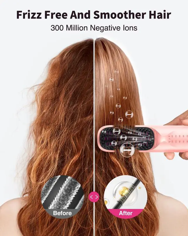 Alt view image 7 of 7 - Cordless Hair Straightener Brush - Portable Hair Straightening Brush for Travel - 300M Negative Ions for Frizz-Free Shine, Touch Up On-The-Go, Fast Heating, Gift for Women, 10,000mAh, Powder Pink