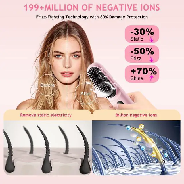 Alt view image 2 of 7 - New Go Brush Pro 2026 Cordless Hair Straightener Brush, 199M Ionic, 1-MIN Fast Heat,79 Teeth for MCH Salon Smoothness, 4000mAh 40-Min Runtime, 3-Temp&Travel, Auto Shut-Off