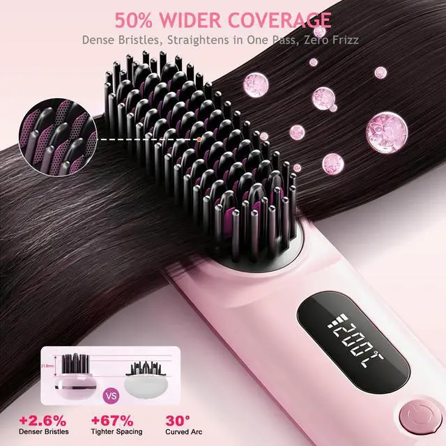 Alt view image 3 of 7 - New Go Brush Pro 2026 Cordless Hair Straightener Brush, 199M Ionic, 1-MIN Fast Heat,79 Teeth for MCH Salon Smoothness, 4000mAh 40-Min Runtime, 3-Temp&Travel, Auto Shut-Off