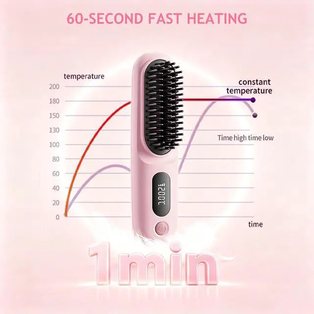 Alt view image 7 of 7 - New Go Brush Pro 2026 Cordless Hair Straightener Brush, 199M Ionic, 1-MIN Fast Heat,79 Teeth for MCH Salon Smoothness, 4000mAh 40-Min Runtime, 3-Temp&Travel, Auto Shut-Off