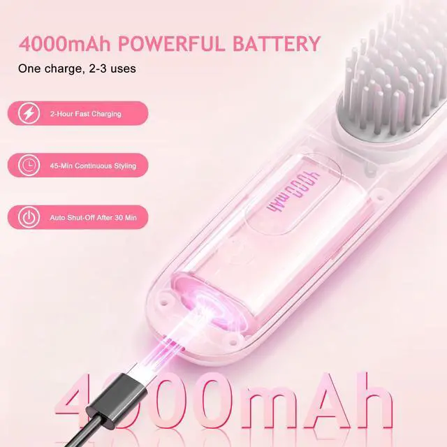 Alt view image 6 of 7 - New Go Brush Pro 2026 Cordless Hair Straightener Brush, 199M Ionic, 1-MIN Fast Heat,79 Teeth for MCH Salon Smoothness, 4000mAh 40-Min Runtime, 3-Temp&Travel, Auto Shut-Off