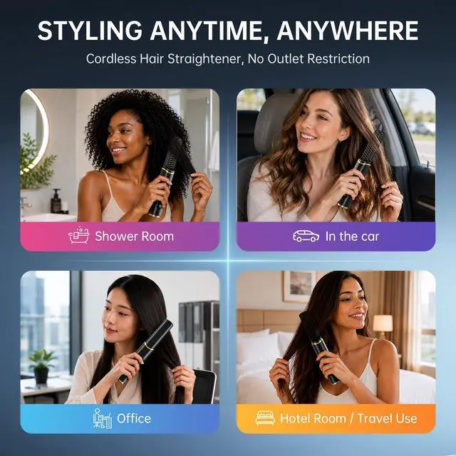 Alt view image 4 of 7 - Cordless Hair Straightener Brush, 2026 Upgraded Portable Straightening Brush for Women Travel, Negative Ionic Anti-Scald Hot Comb, MCH Ceramic Heating, Dual Voltage, 4000mAh Battery 60 Min Runtime