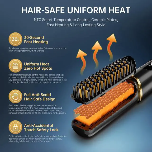 Alt view image 5 of 7 - Cordless Hair Straightener Brush, 2026 Upgraded Portable Straightening Brush for Women Travel, Negative Ionic Anti-Scald Hot Comb, MCH Ceramic Heating, Dual Voltage, 4000mAh Battery 60 Min Runtime