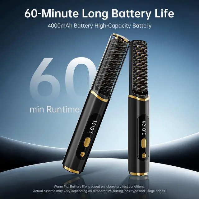Alt view image 7 of 7 - Cordless Hair Straightener Brush, 2026 Upgraded Portable Straightening Brush for Women Travel, Negative Ionic Anti-Scald Hot Comb, MCH Ceramic Heating, Dual Voltage, 4000mAh Battery 60 Min Runtime