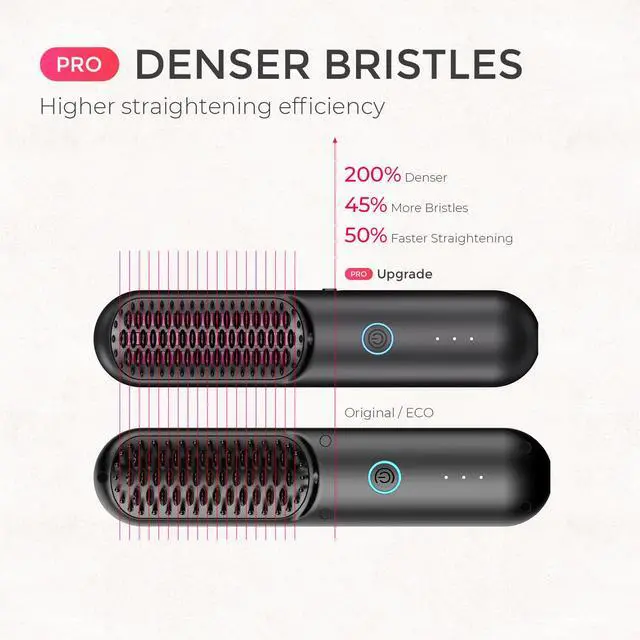 Alt view image 3 of 7 - Cordless Hair Straightener Brush - Porta PRO Portable Straightening Brush for Travel, Mini Ionic Hot Comb Straightener for Women, Lightweight on-The-go, Cordless & Fast Charger Dual Power, Black
