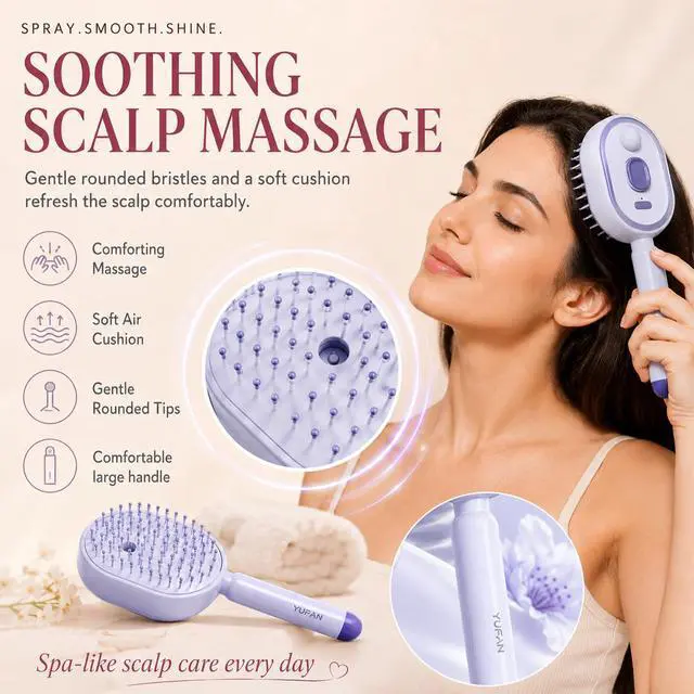 Alt view image 4 of 7 - Electric Steam Brush for Hair, Electric Spray Air Cushion Comb for Women, Rechargeable Hair Straightener Brush, Improve Frizz, Smooth & Moisturize, for Both Long Short Hairs (Purple)