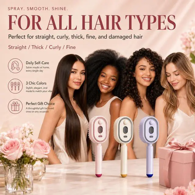 Alt view image 7 of 7 - Electric Steam Brush for Hair, Electric Spray Air Cushion Comb for Women, Rechargeable Hair Straightener Brush, Improve Frizz, Smooth & Moisturize, for Both Long Short Hairs (Purple)