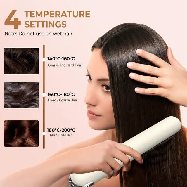 Alt view image 2 of 7 - Cordless Hair Straightener Brush USB-C Rechargeable Portable Travel Hair Straightening Comb with Ionic Ceramic Technology Anti-Frizz Heated Brush 4 Temperature Settings for Smooth Hair Styling