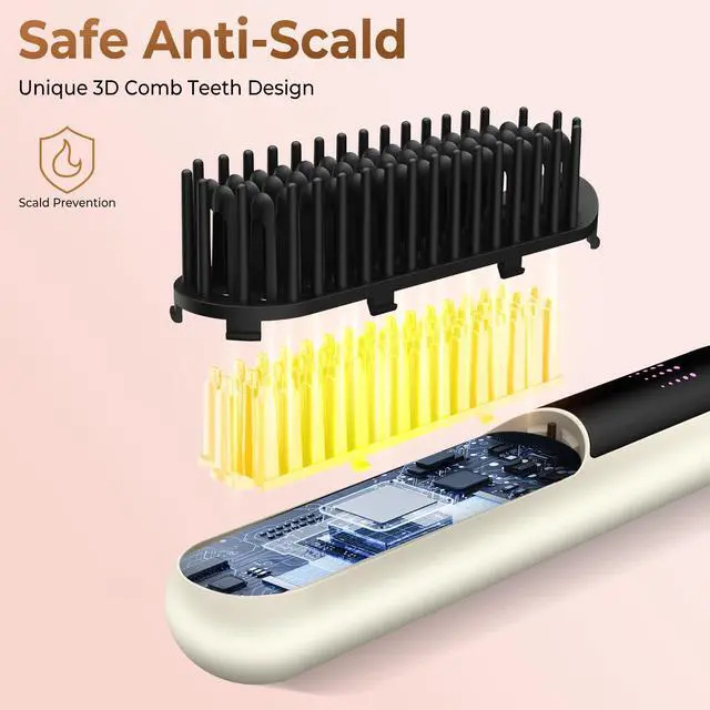 Alt view image 5 of 7 - Cordless Hair Straightener Brush USB-C Rechargeable Portable Travel Hair Straightening Comb with Ionic Ceramic Technology Anti-Frizz Heated Brush 4 Temperature Settings for Smooth Hair Styling