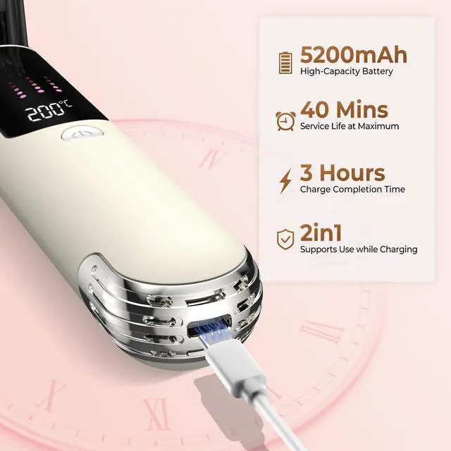 Alt view image 6 of 7 - Cordless Hair Straightener Brush USB-C Rechargeable Portable Travel Hair Straightening Comb with Ionic Ceramic Technology Anti-Frizz Heated Brush 4 Temperature Settings for Smooth Hair Styling