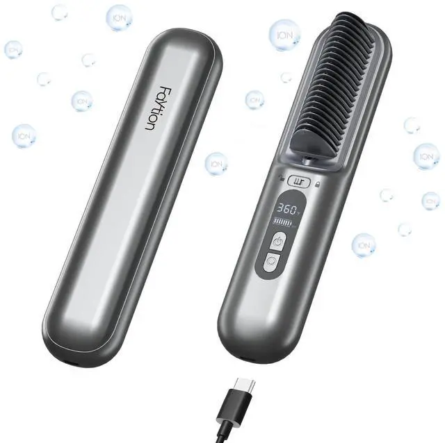 Main image of Cordless Hair Straightener Brush-Portable Hair Straightener Cordless Brush with 6 Temperature Adjust, 10000mah Cordless Travel Hair Straightener Brush, Dual Voltage, Grey
