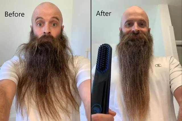 Alt view image 4 of 5 - Beard Straightener, Cordless Beard and Hair Straightening Comb with USB C Charging Cable, Rechargeable, Portable, and Durable Grooming Accessory for Men (Black and Blue)
