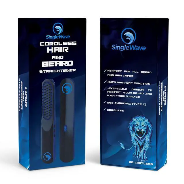 Alt view image 2 of 5 - Beard Straightener, Cordless Beard and Hair Straightening Comb with USB C Charging Cable, Rechargeable, Portable, and Durable Grooming Accessory for Men (Black and Blue)