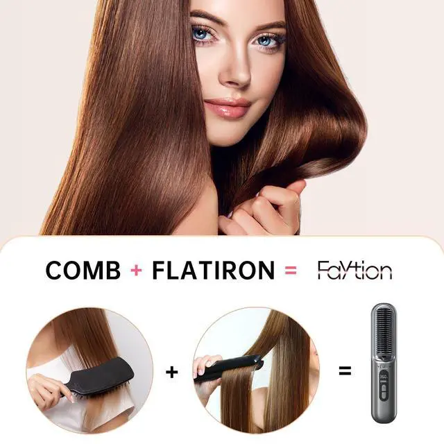 Alt view image 2 of 7 - Cordless Hair Straightener Brush-Portable Hair Straightener Cordless Brush with 6 Temperature Adjust, 10000mah Cordless Travel Hair Straightener Brush, Dual Voltage, Grey