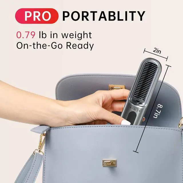 Alt view image 5 of 7 - Cordless Hair Straightener Brush-Portable Hair Straightener Cordless Brush with 6 Temperature Adjust, 10000mah Cordless Travel Hair Straightener Brush, Dual Voltage, Grey