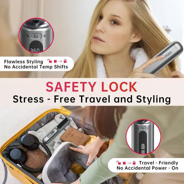 Alt view image 6 of 7 - Cordless Hair Straightener Brush-Portable Hair Straightener Cordless Brush with 6 Temperature Adjust, 10000mah Cordless Travel Hair Straightener Brush, Dual Voltage, Grey
