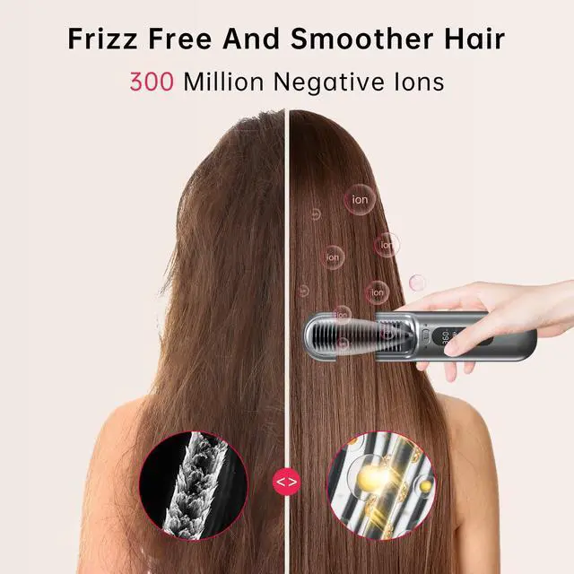Alt view image 7 of 7 - Cordless Hair Straightener Brush-Portable Hair Straightener Cordless Brush with 6 Temperature Adjust, 10000mah Cordless Travel Hair Straightener Brush, Dual Voltage, Grey