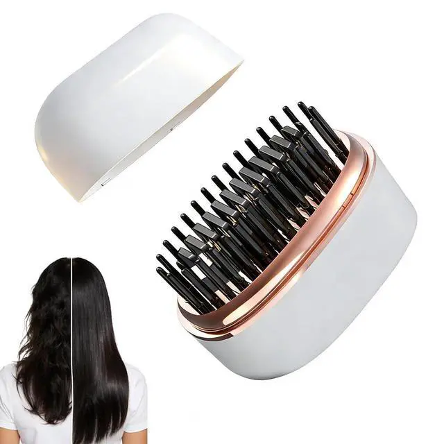 Main image of Mini Cordless Hair Straightener Brush Portable Electric Hair Brush with Rapid Heating & 3 Temp Settings Anti-Scald Electric Straightening Comb for Travel, Gym, Office & On-The-Go Quick Touch-Ups