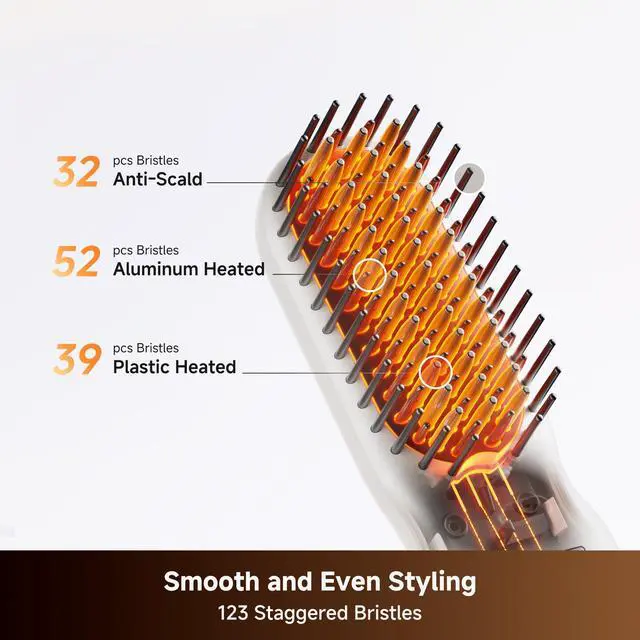 Alt view image 3 of 7 - Silky Cordless Hair Straightening Comb, Rechargeable Ionic Straightener Brush for Women, 2Billion Ions, Even Heating MCH & 7 Temp Settings Hot Comb, 5D Wide-Bristle Design, PortableTravel Size