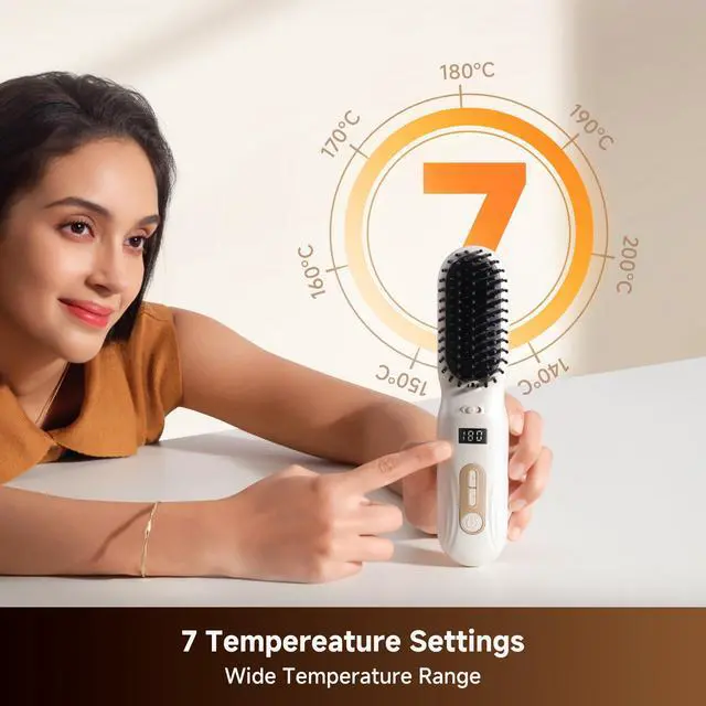 Alt view image 6 of 7 - Silky Cordless Hair Straightening Comb, Rechargeable Ionic Straightener Brush for Women, 2Billion Ions, Even Heating MCH & 7 Temp Settings Hot Comb, 5D Wide-Bristle Design, PortableTravel Size