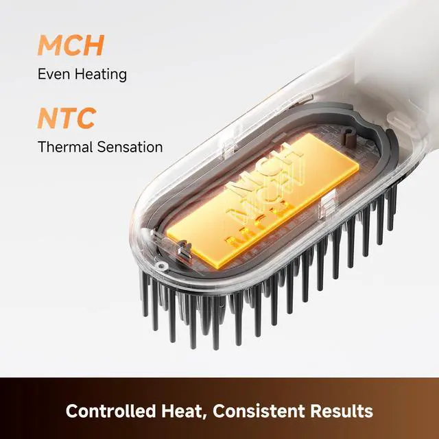 Alt view image 5 of 7 - Silky Cordless Hair Straightening Comb, Rechargeable Ionic Straightener Brush for Women, 2Billion Ions, Even Heating MCH & 7 Temp Settings Hot Comb, 5D Wide-Bristle Design, PortableTravel Size