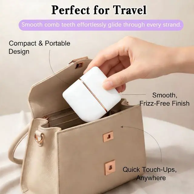 Alt view image 5 of 6 - Mini Cordless Hair Straightener Brush Portable Electric Hair Brush with Rapid Heating & 3 Temp Settings Anti-Scald Electric Straightening Comb for Travel, Gym, Office & On-The-Go Quick Touch-Ups