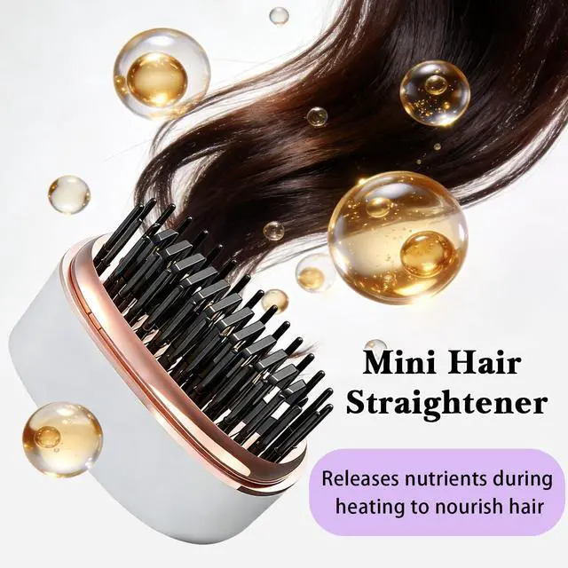 Alt view image 4 of 6 - Mini Cordless Hair Straightener Brush Portable Electric Hair Brush with Rapid Heating & 3 Temp Settings Anti-Scald Electric Straightening Comb for Travel, Gym, Office & On-The-Go Quick Touch-Ups