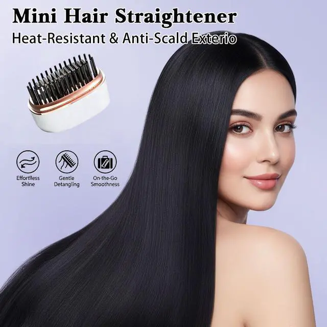 Alt view image 6 of 6 - Mini Cordless Hair Straightener Brush Portable Electric Hair Brush with Rapid Heating & 3 Temp Settings Anti-Scald Electric Straightening Comb for Travel, Gym, Office & On-The-Go Quick Touch-Ups