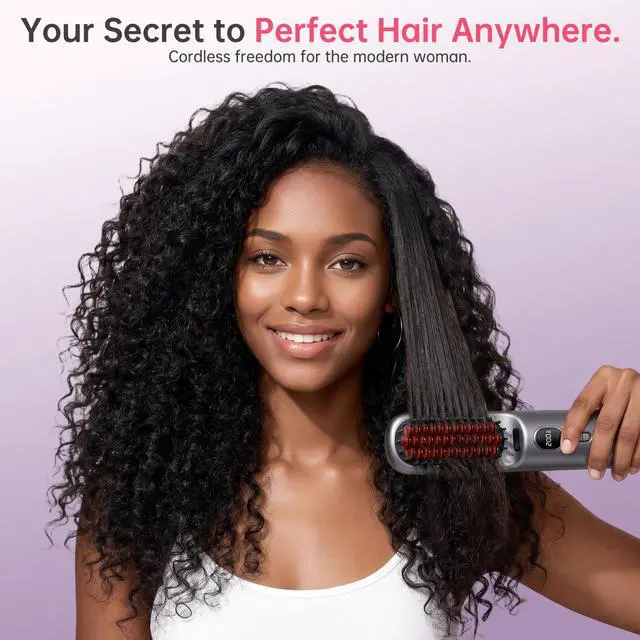 Alt view image 2 of 7 - Hair Straightener Brush, Cordless Portable Straightening Brush with MCH Ceramic Heating, Ionic & Far Infrared Rechargeable Heated Comb, Travel Hair Straightener, Quick Styling for Smooth & Shiny Hair